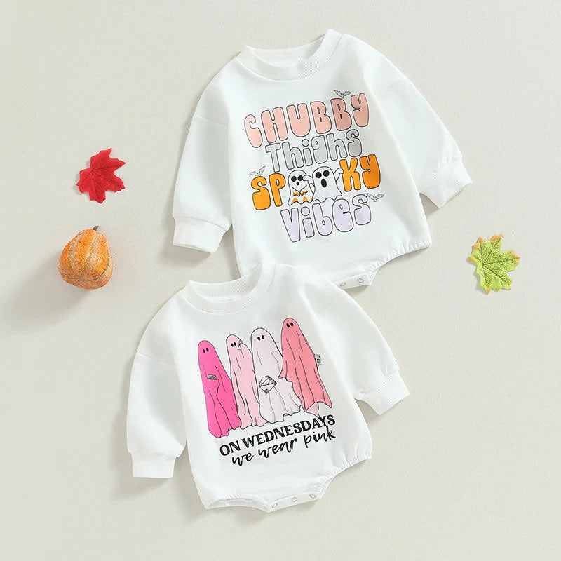 RTS: Chubby Thighs Spooky Vibes Long Sleeve Onesie-