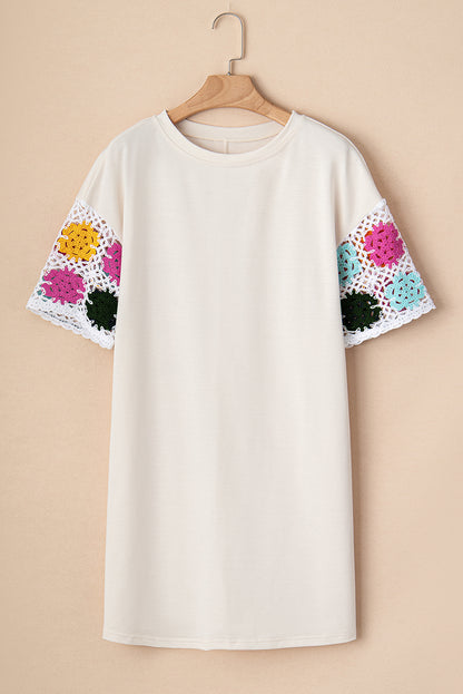 RTS: The Nina Crochet Sleeve Neutral T-Shirt Dress-