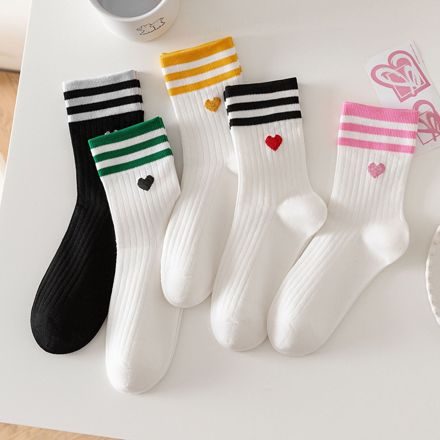 rts: Adult Stripe and Heart Cotton Socks