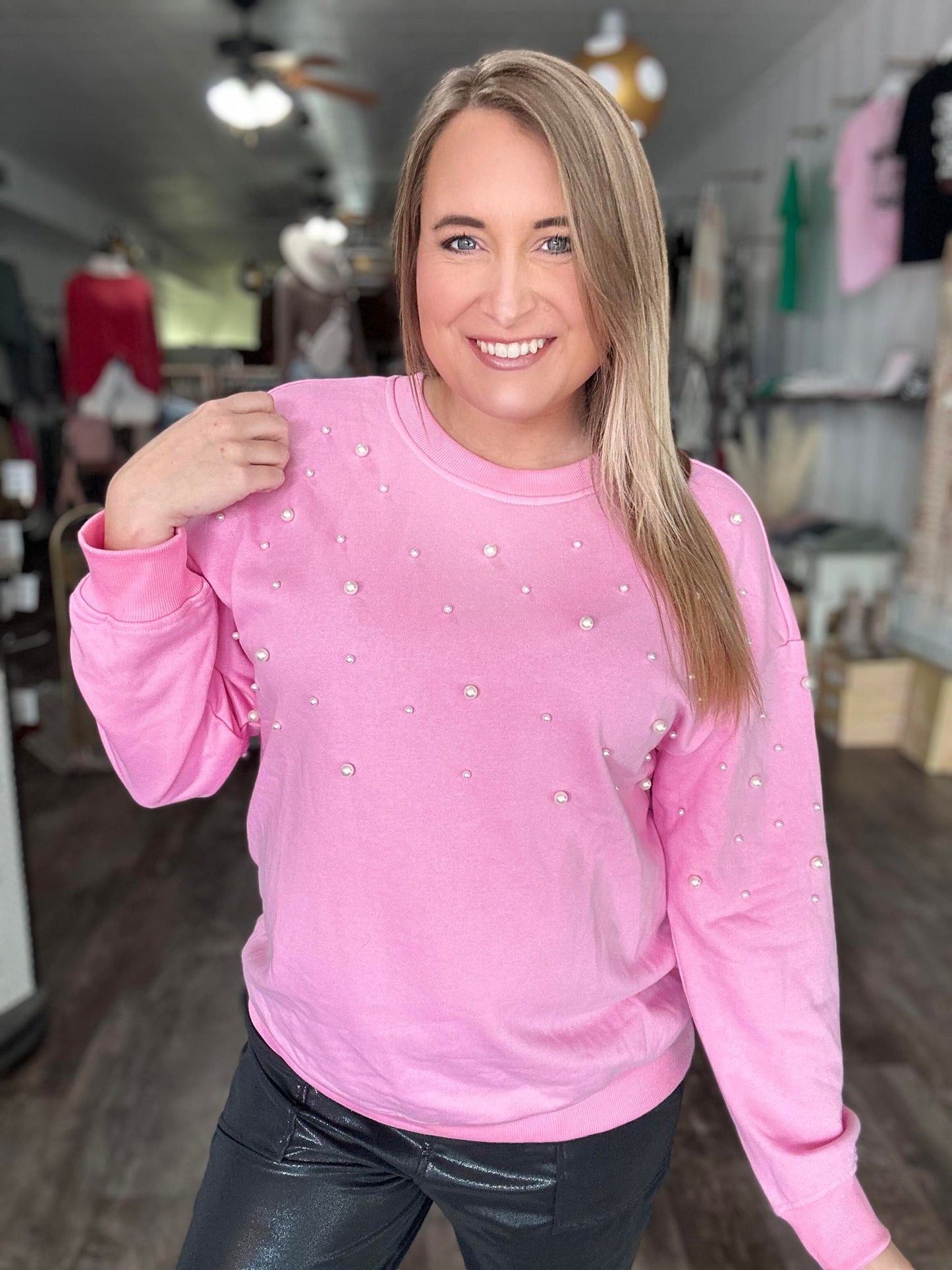 RTS: Pearl Embossed Pink Sweater-