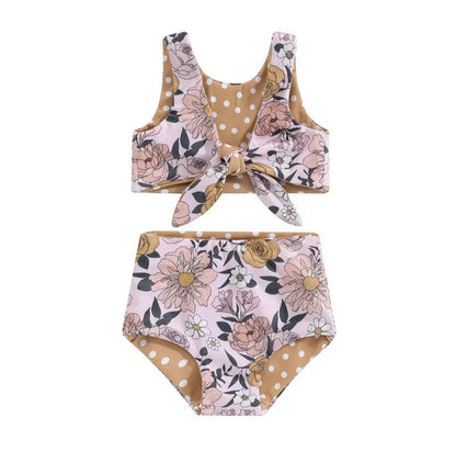 RTS: Rainbow Stripe & Vintage Floral Reversible Swimsuits