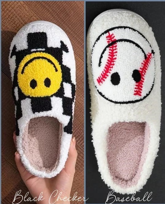 RTS: Baseball & Black Checker Smile Slippers-