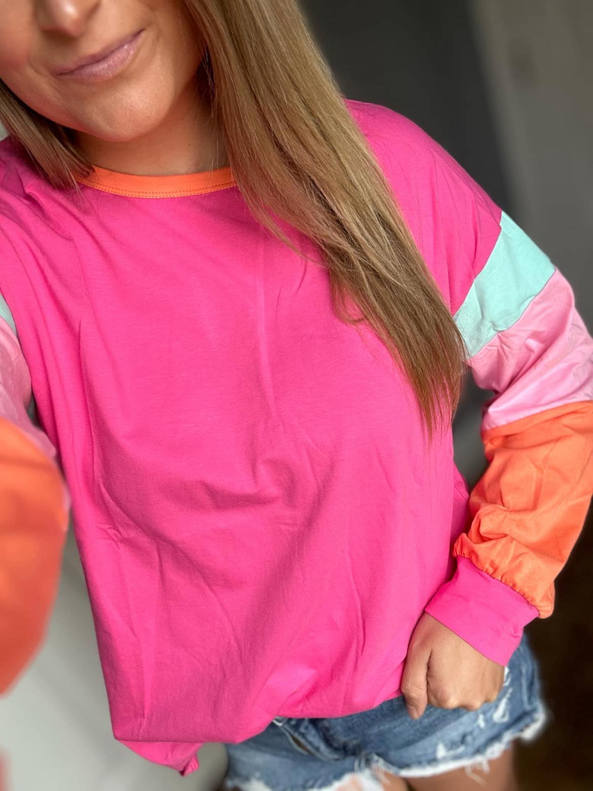 RTS: The Lilly Lightweight Color Block Long Sleeve Top