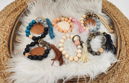 RTS: Silicone & Wood Bracelet Keychain-