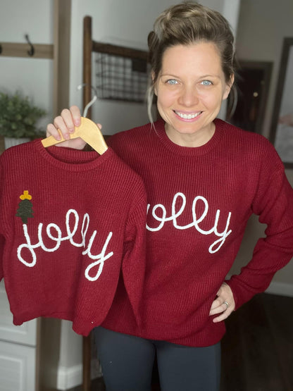 black friday pink saturday RTS: Adult and Kid Rope Embroidered Holiday Sweaters