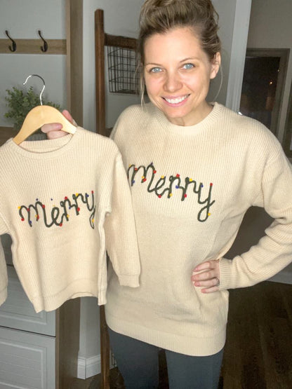 black friday pink saturday RTS: Adult and Kid Rope Embroidered Holiday Sweaters