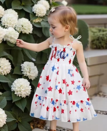 RTS: USA Embroidered Smocked Dress