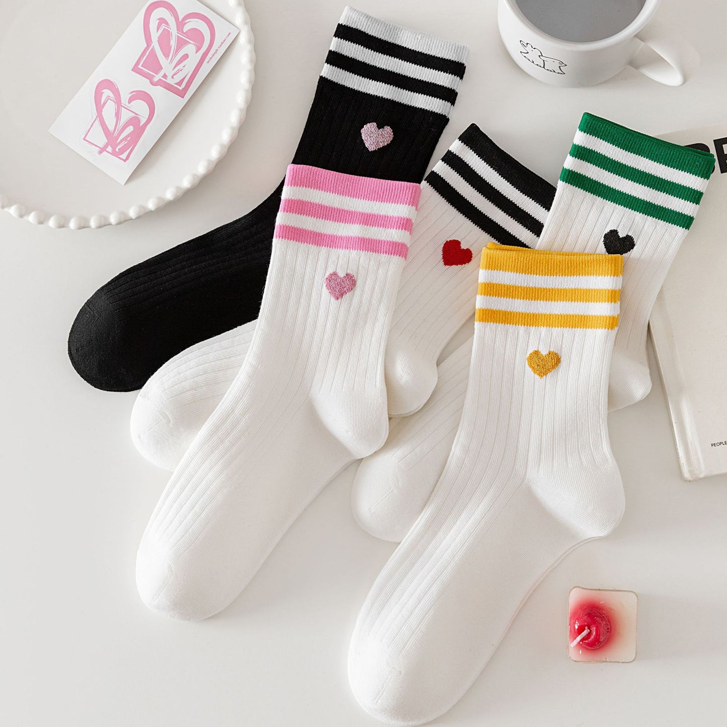 rts: Adult Stripe and Heart Cotton Socks