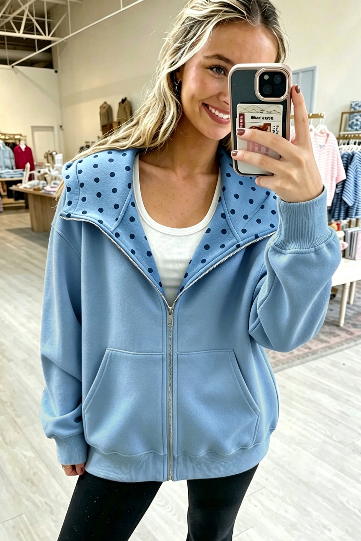 PREORDER: The Olivia Polka Dot Zip-Up 10.26.26