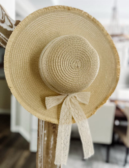 RTS: Straw Sunhat with Lace Ribbon-