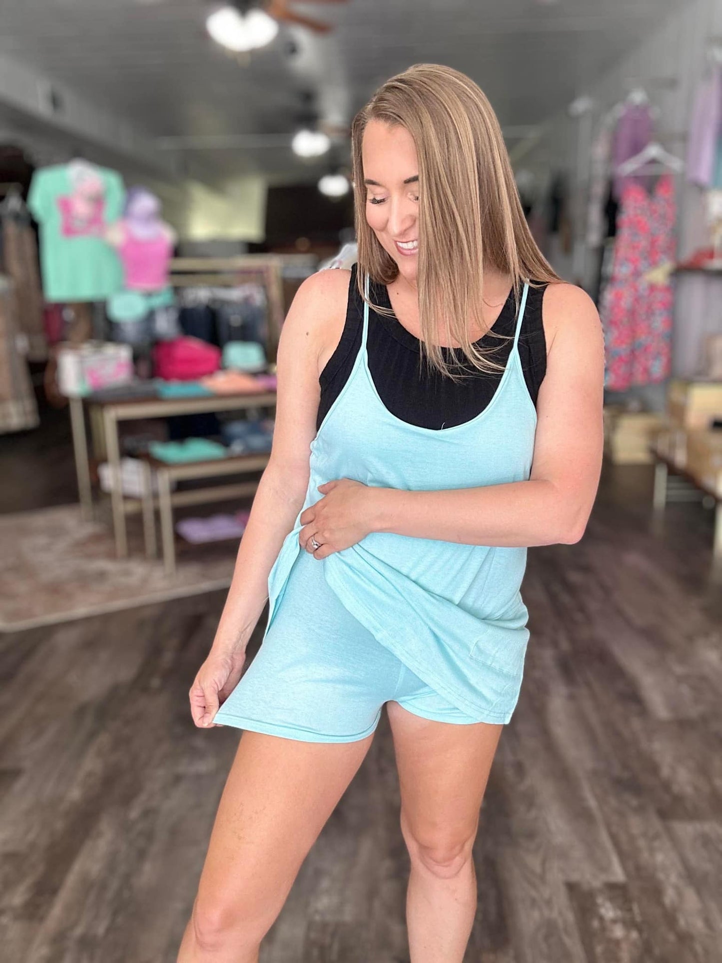 RTS: The Leslie Racerback Skort Romper