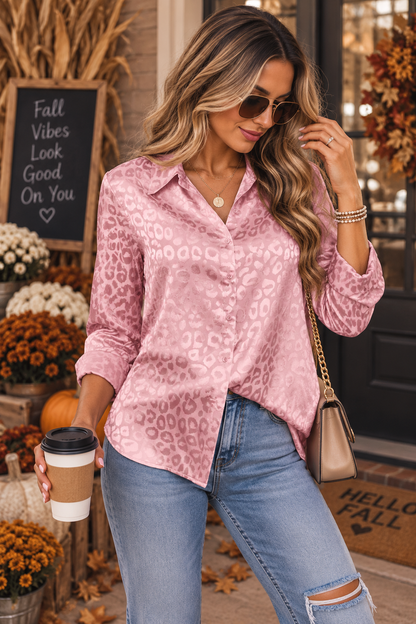 PREORDER: The Sienna Satin Leopard Blouse 9.28.26