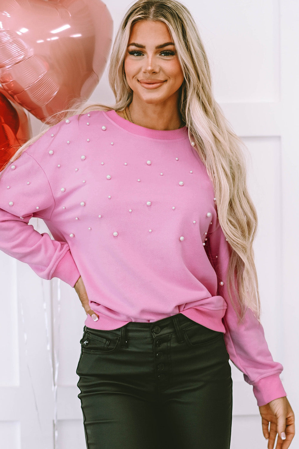 RTS: Pearl Embossed Pink Sweater-