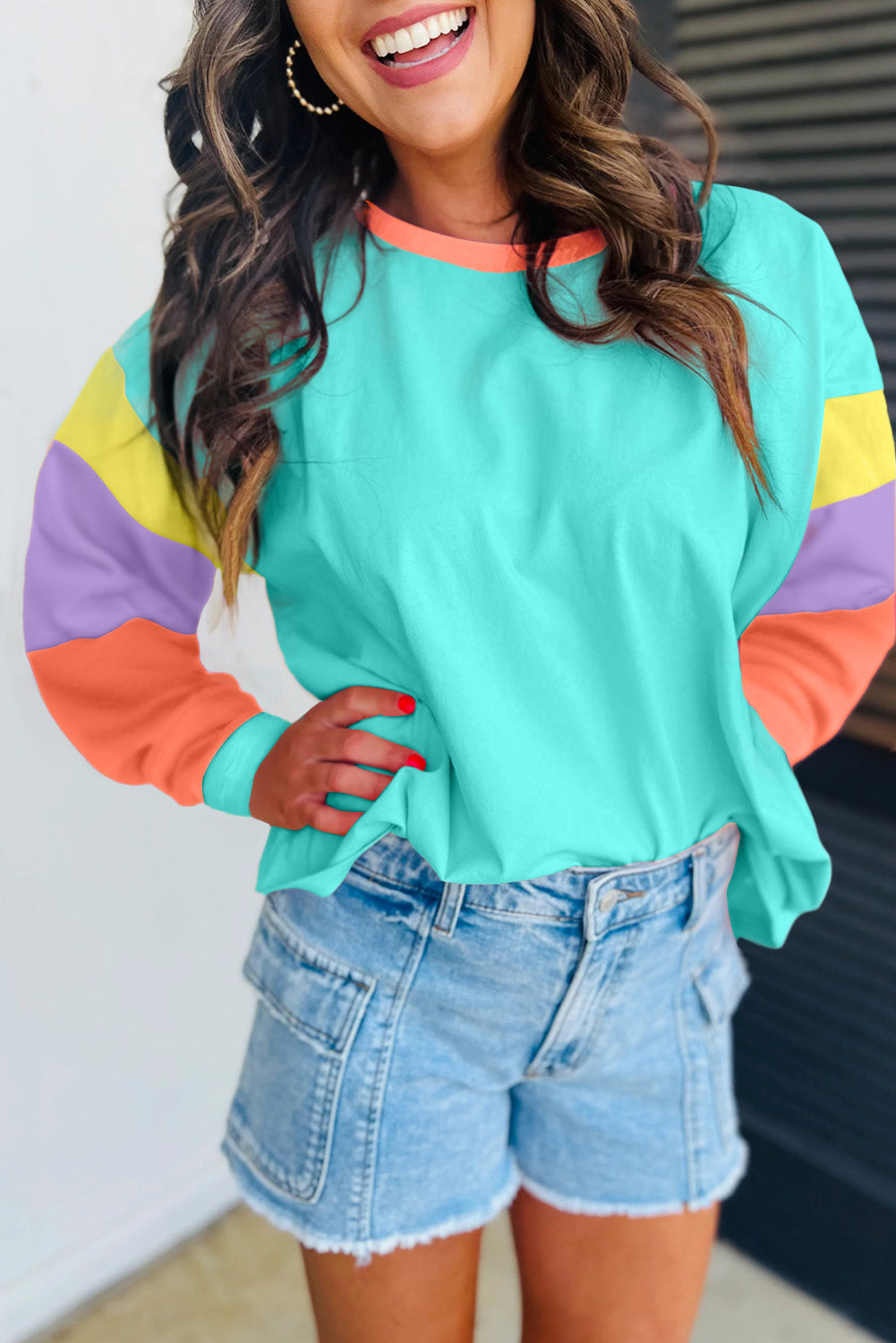 RTS: The Lilly Lightweight Color Block Long Sleeve Top