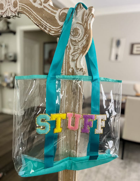 RTS: Clear Embroidered Chenille Letter Totes-