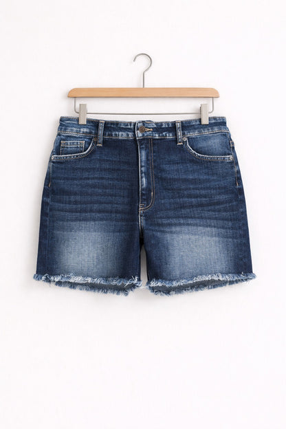 RTS: Zenana Mid Rise Frayed Hem Denim Shorts