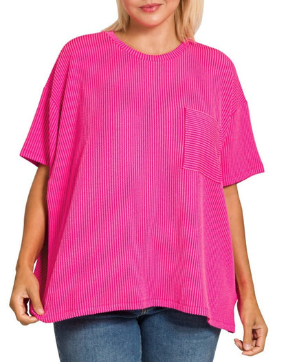 RTS: Zenana Ribbed Spring Boxy Shirt