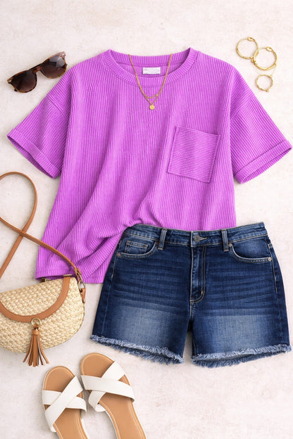 RTS: Zenana Ribbed Spring Boxy Shirt
