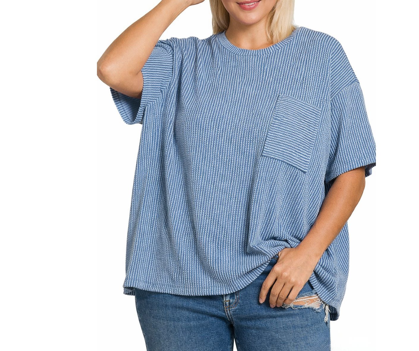 RTS: Zenana Ribbed Spring Boxy Shirt