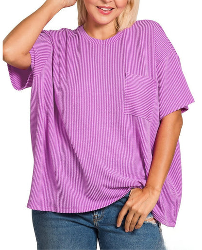 RTS: Zenana Ribbed Spring Boxy Shirt