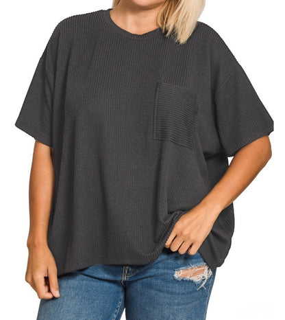 RTS: Zenana Ribbed Spring Boxy Shirt