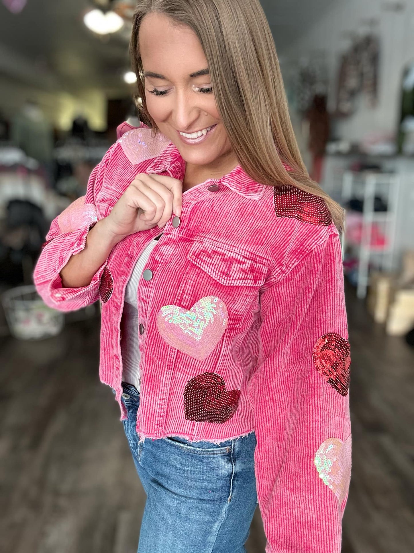 RTS: Sequin Heart Corduroy Shacket!