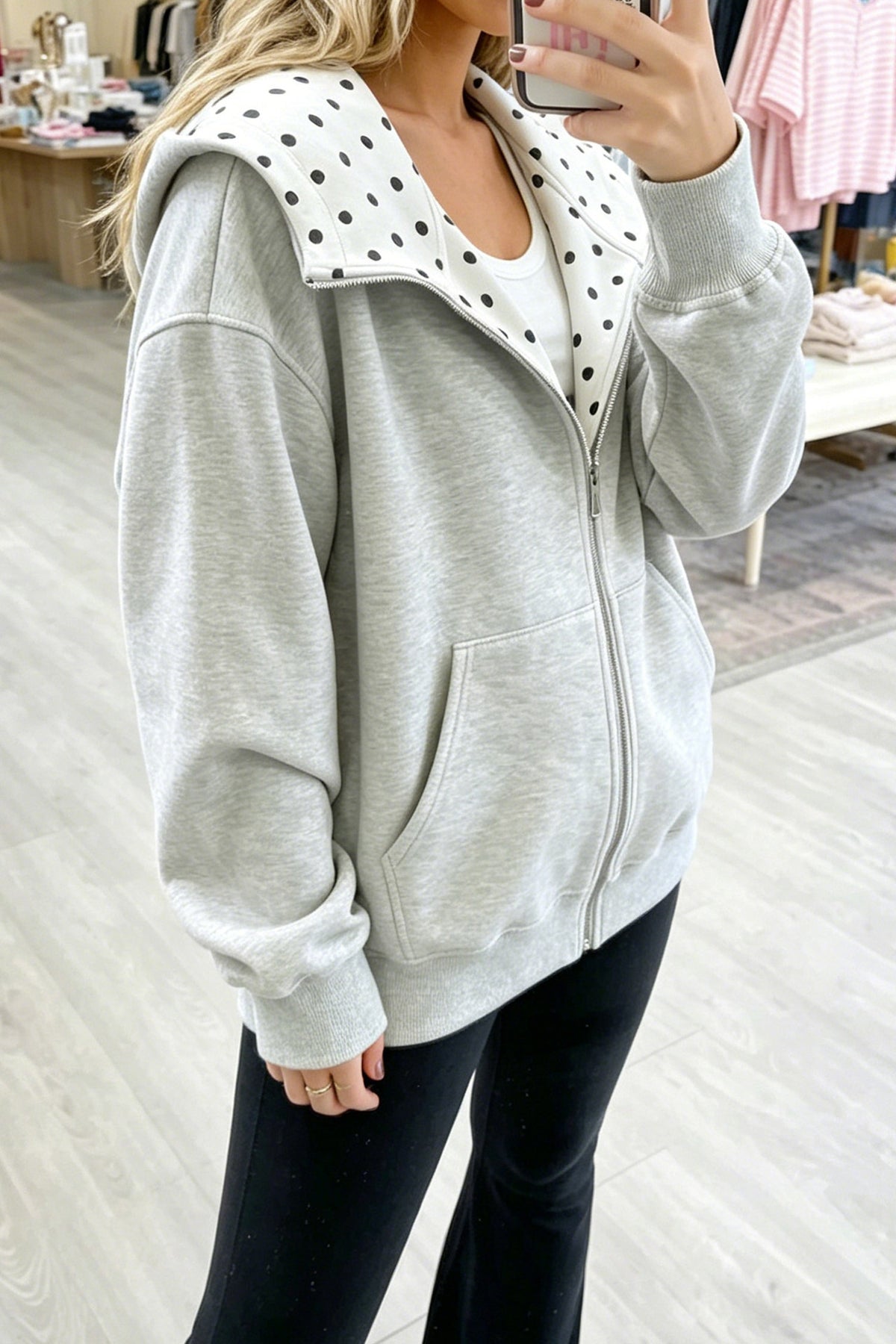 PREORDER: The Olivia Polka Dot Zip-Up 10.26.26