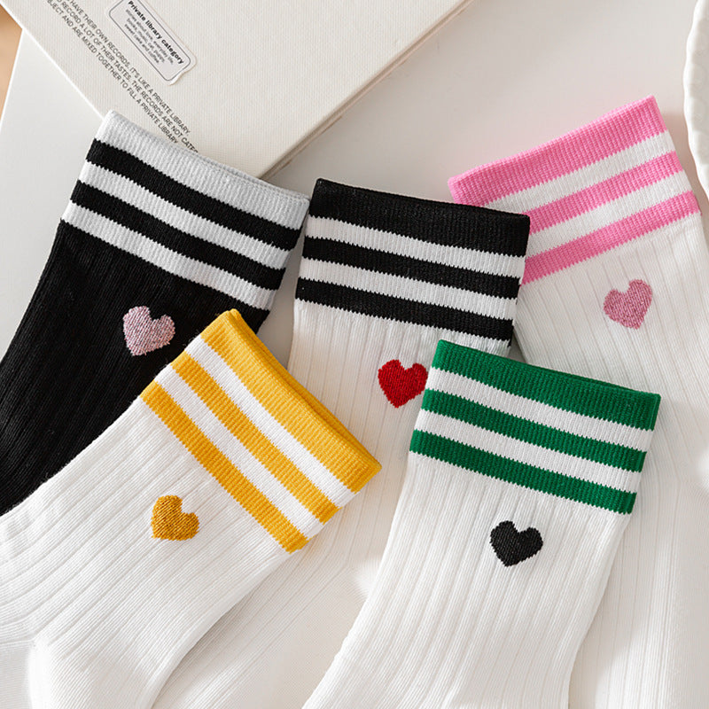 rts: Adult Stripe and Heart Cotton Socks