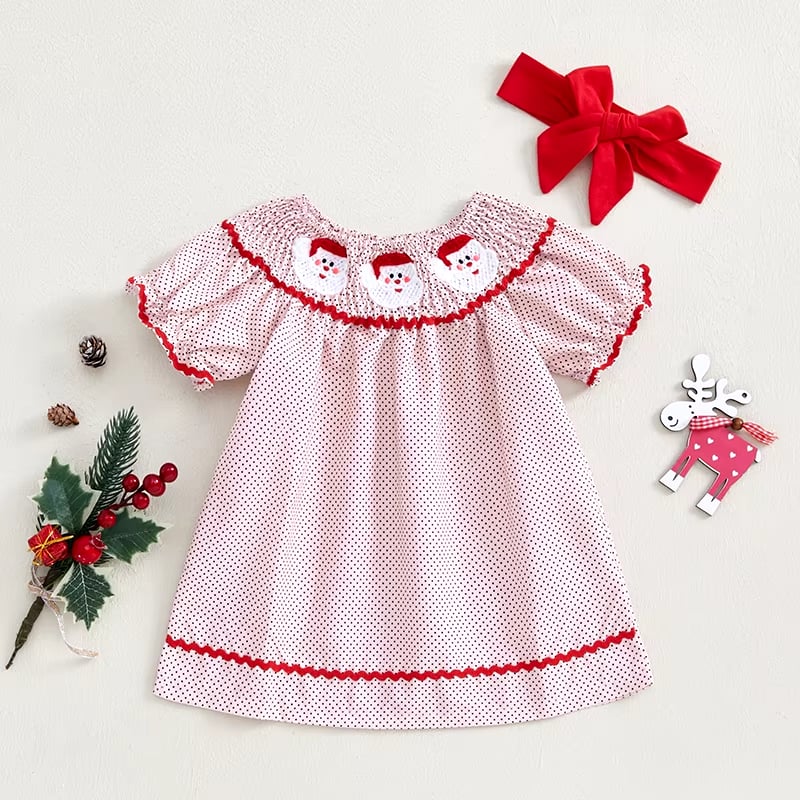 RTS: Embroidered Santa Face Dress