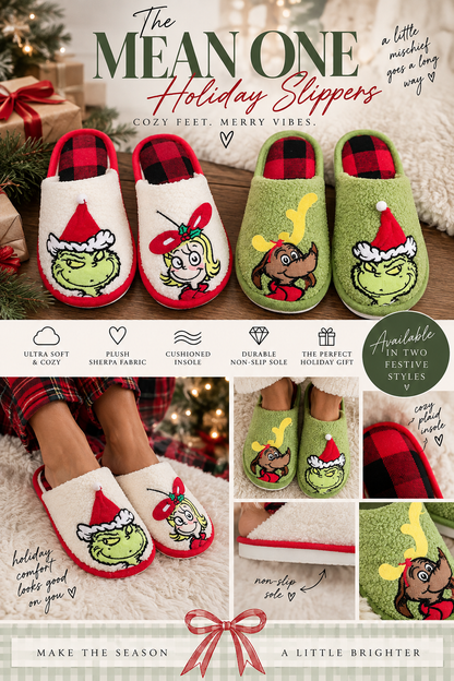 PREORDER: The Mean One Holiday Slippers 9.21.26