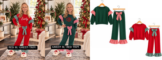 PREORDER: The Exclusive Holiday Custom Crewneck Bow Set | Premade Red & Green Stripe Christmas  11.2.26