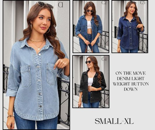 PREORDER: On the Move Denim Light Weight Button Down 1.19.26