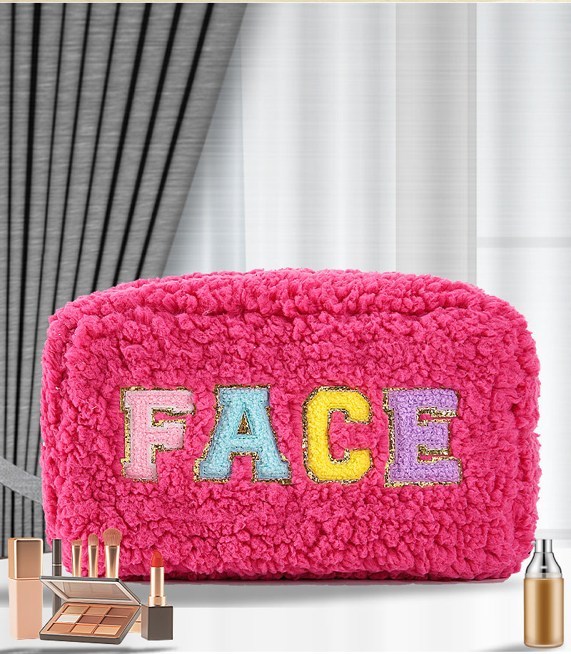 rts: Plush Chenille Letter Cosmetic Bag-