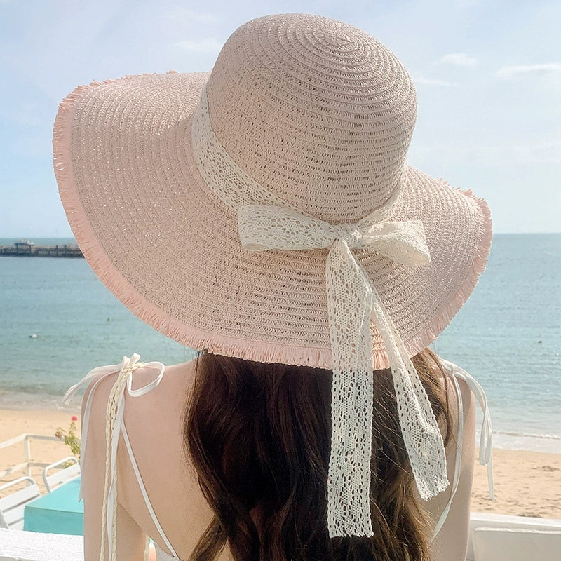 RTS: Straw Sunhat with Lace Ribbon-