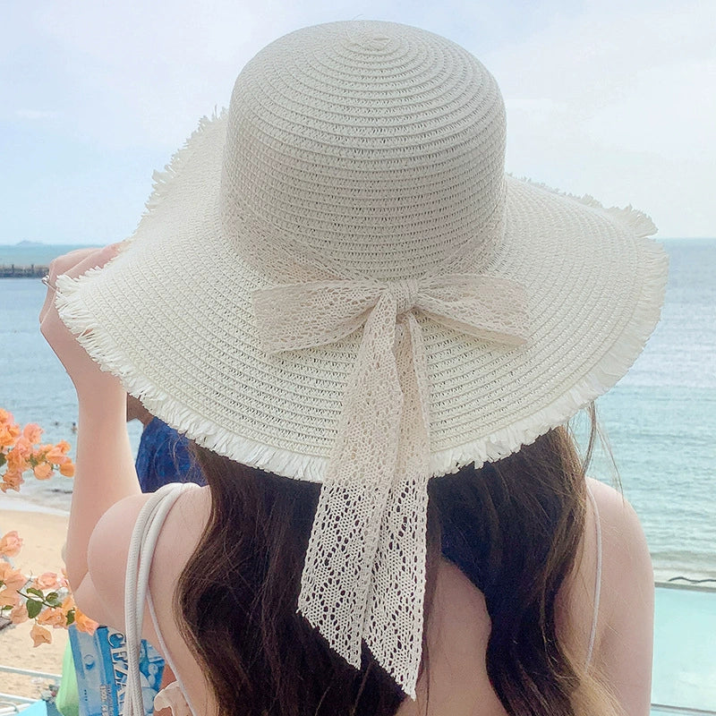 RTS: Straw Sunhat with Lace Ribbon-