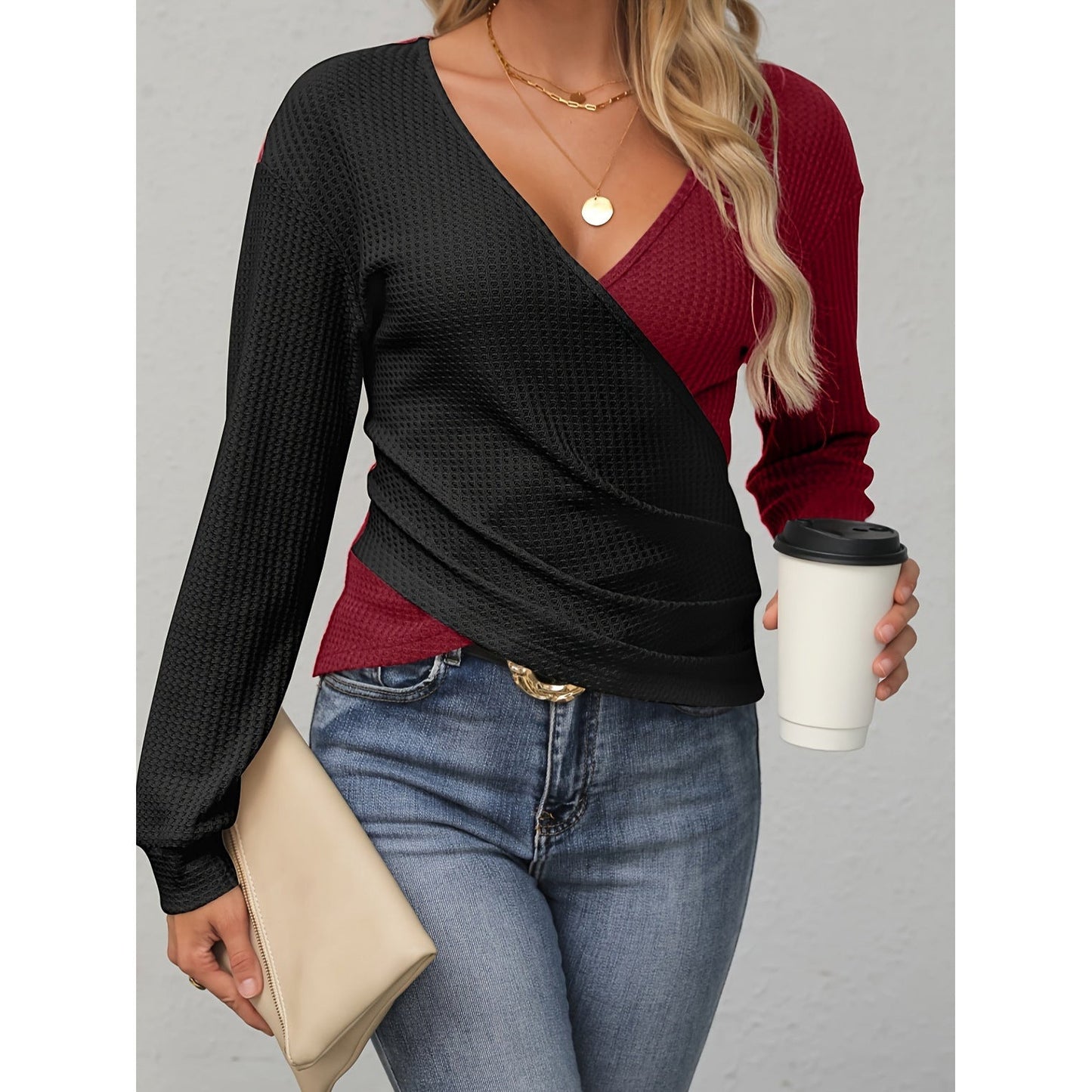 RTS: Waffle Knit Wrap Top-