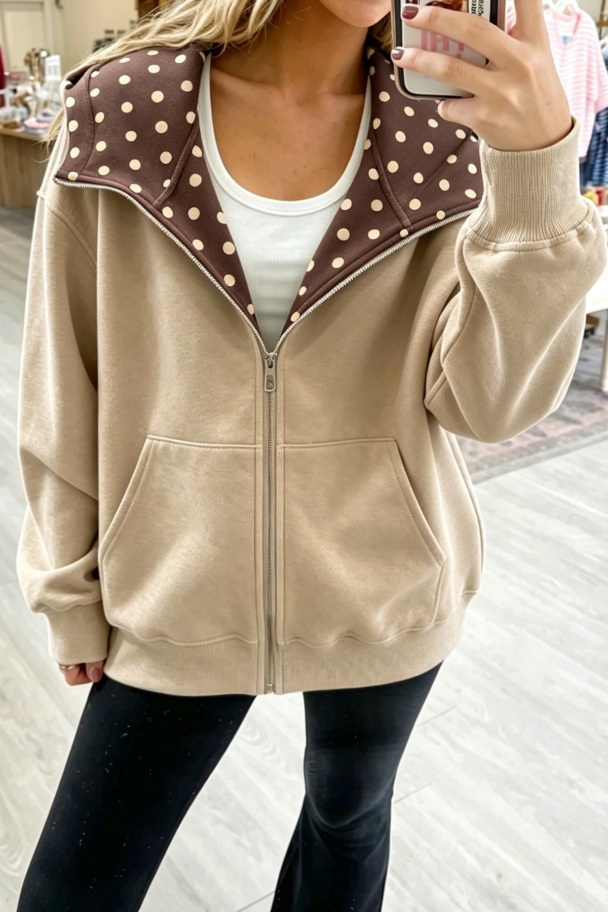 PREORDER: The Olivia Polka Dot Zip-Up 10.26.26