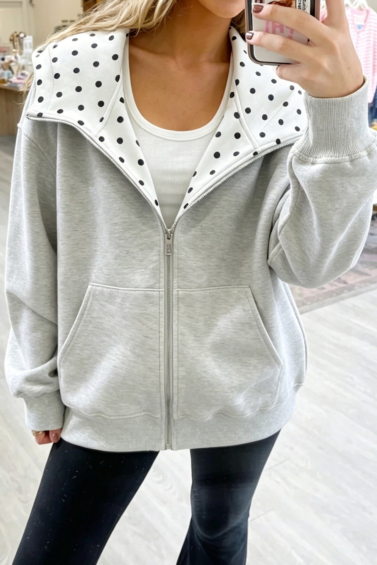 PREORDER: The Olivia Polka Dot Zip-Up 10.26.26