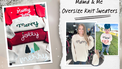 black friday pink saturday RTS: Adult and Kid Rope Embroidered Holiday Sweaters