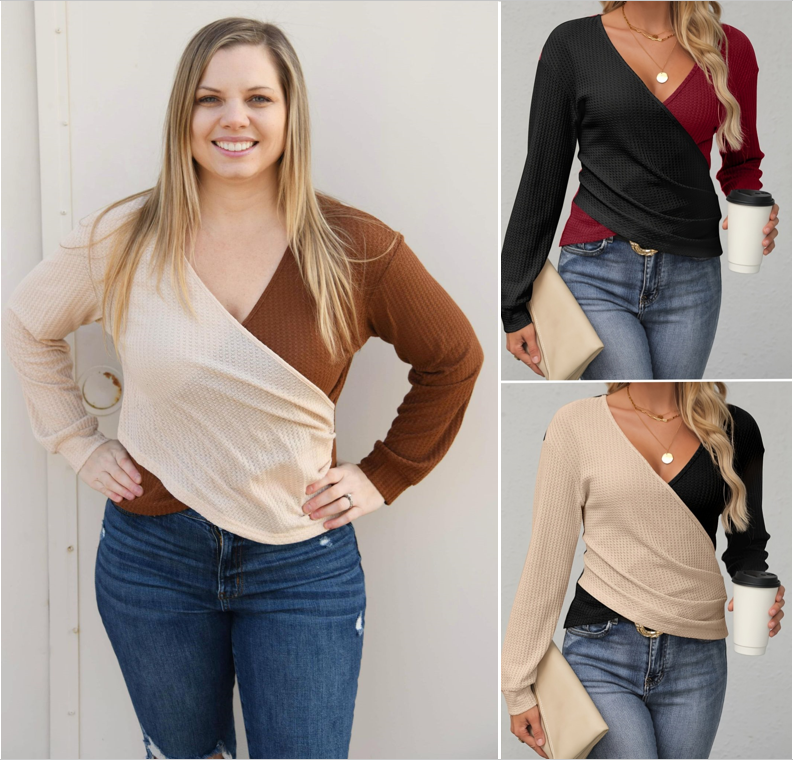 RTS: Waffle Knit Wrap Top-