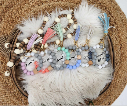 RTS: Silicone & Wood Bracelet Keychain-
