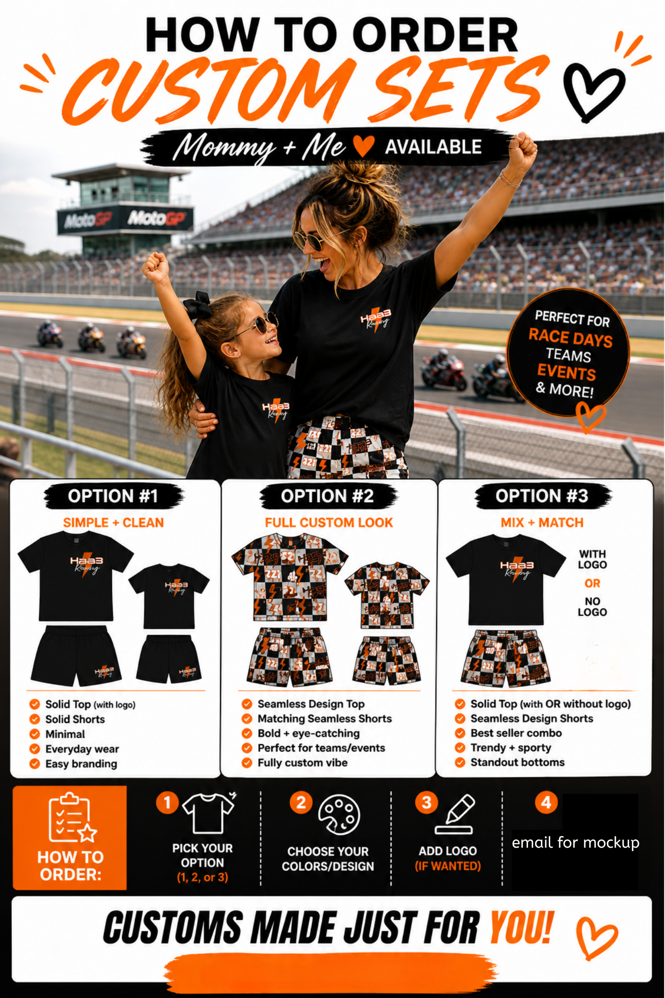 PREORDER: Mommy + Me Custom Oversize Tee & Bike Short Set (Solid Top + Logo + Seamless Shorts) 5.11.26
