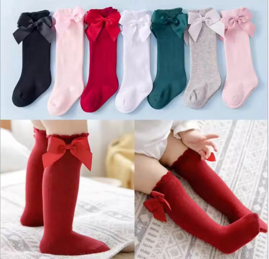 RTS: Cotton Knee High Bow Socks