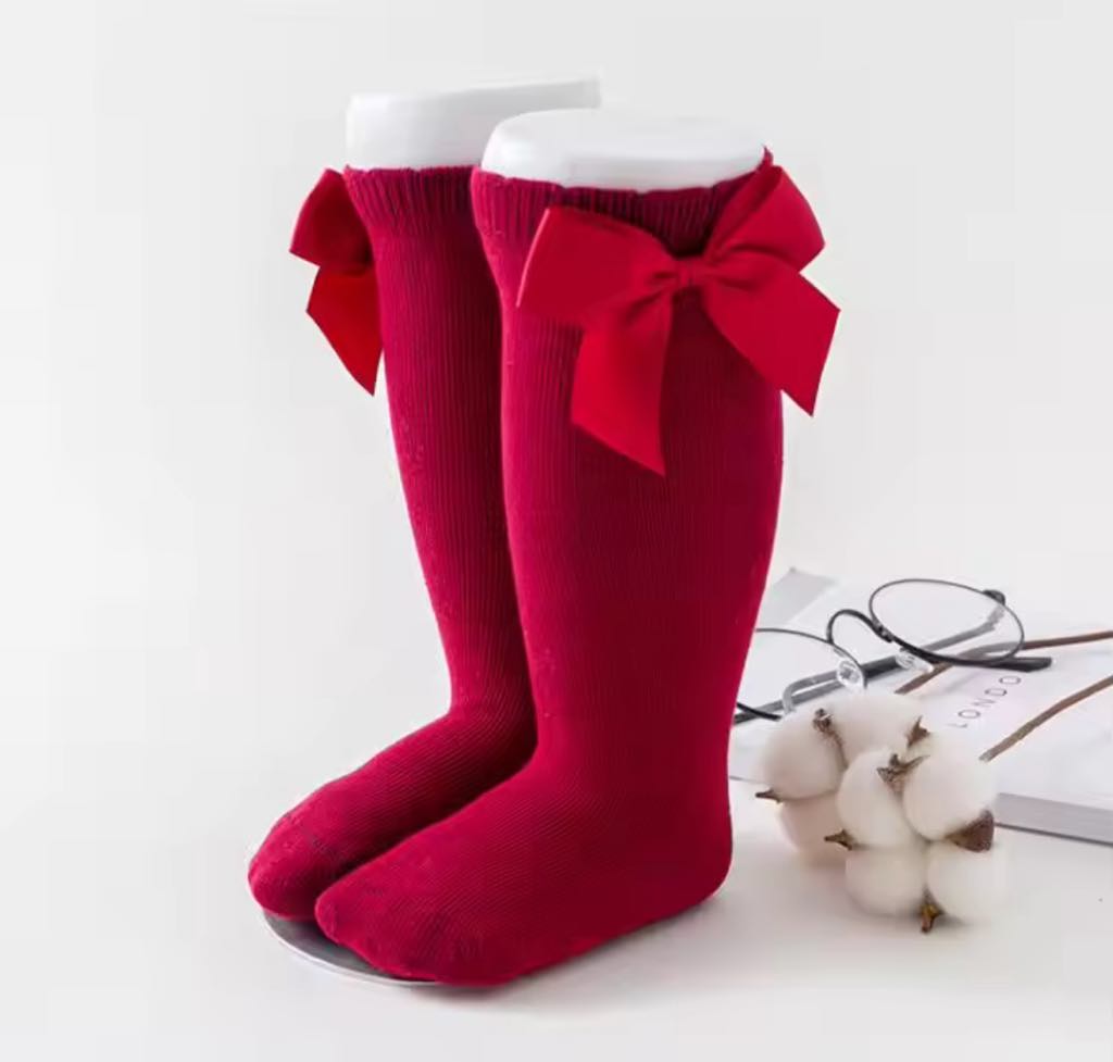 RTS: Cotton Knee High Bow Socks