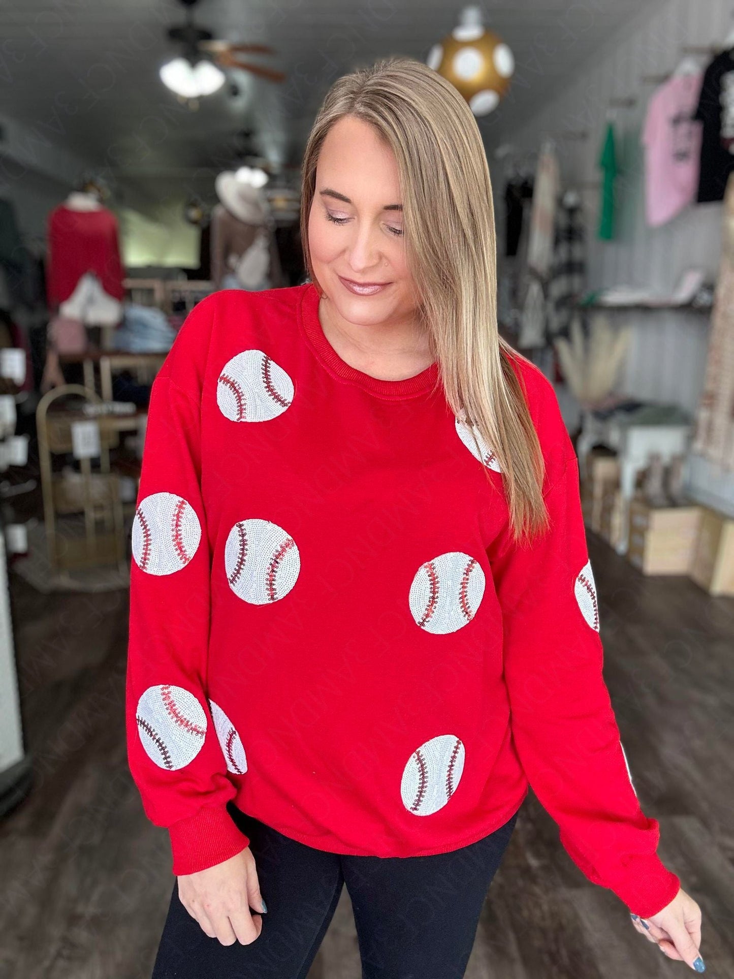 RTS: Sequin Baseball Sweatshirt-