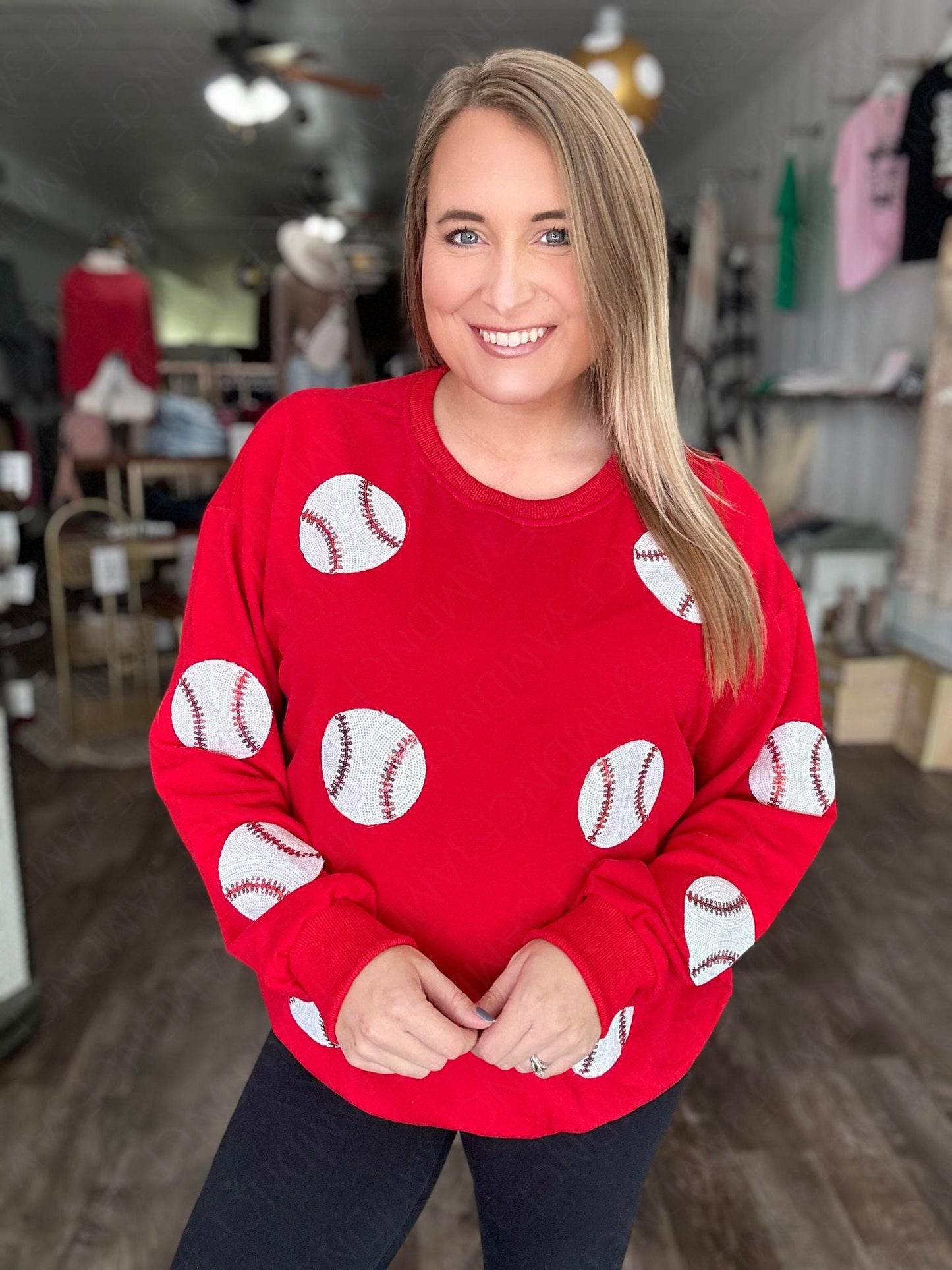 RTS: Sequin Baseball Sweatshirt-