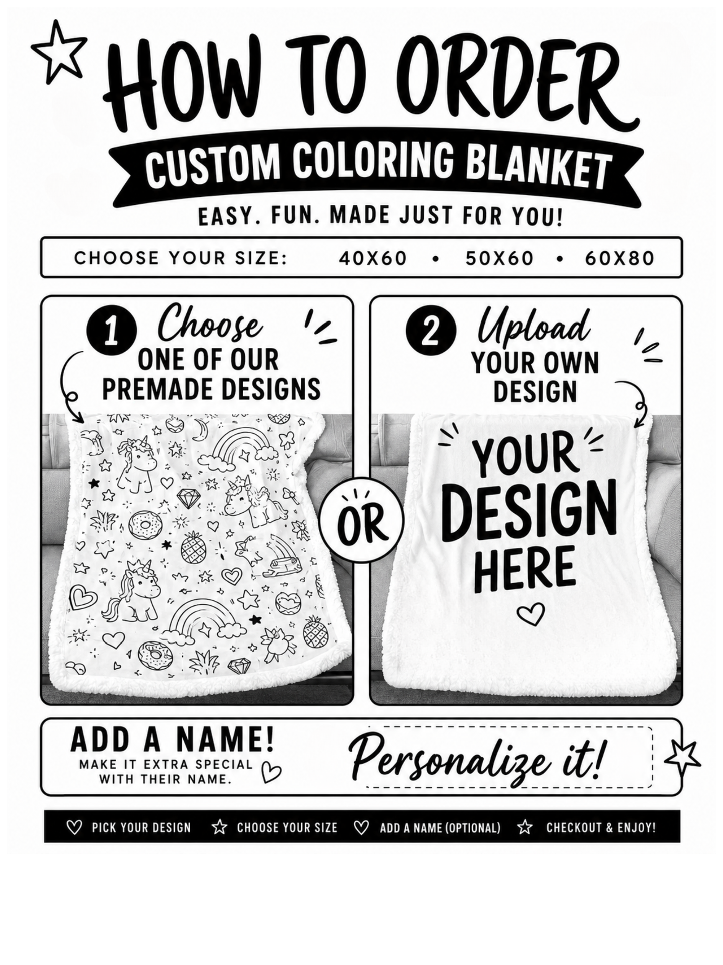 PREORDER: Custom Coloring Blanket (Premade Designs)  7.27.26