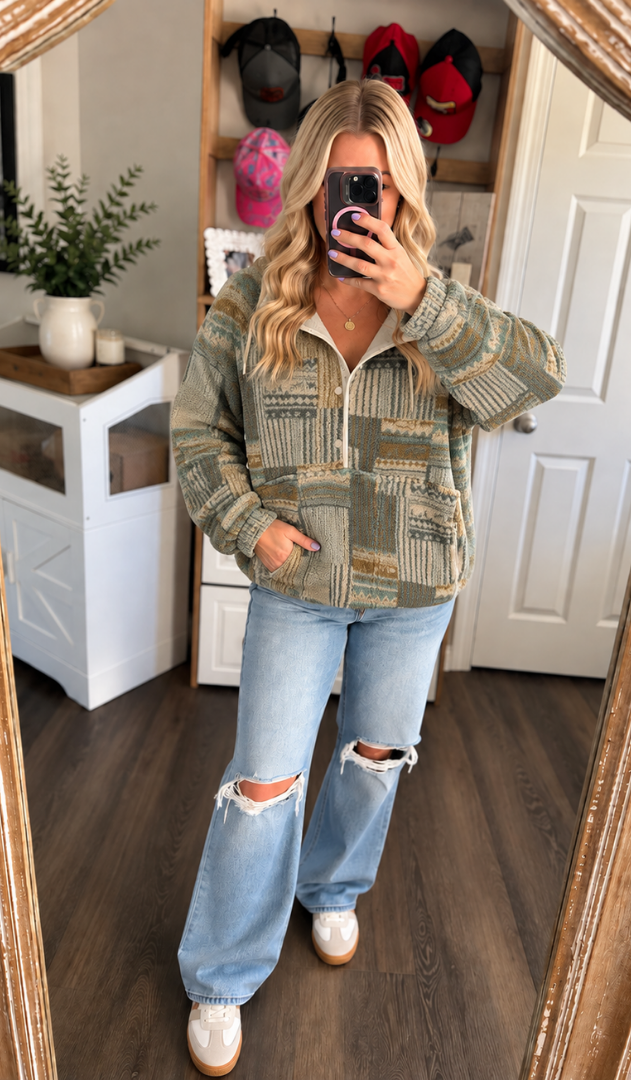 PREORDER: Boho Geometric lined shacket  10.12.26
