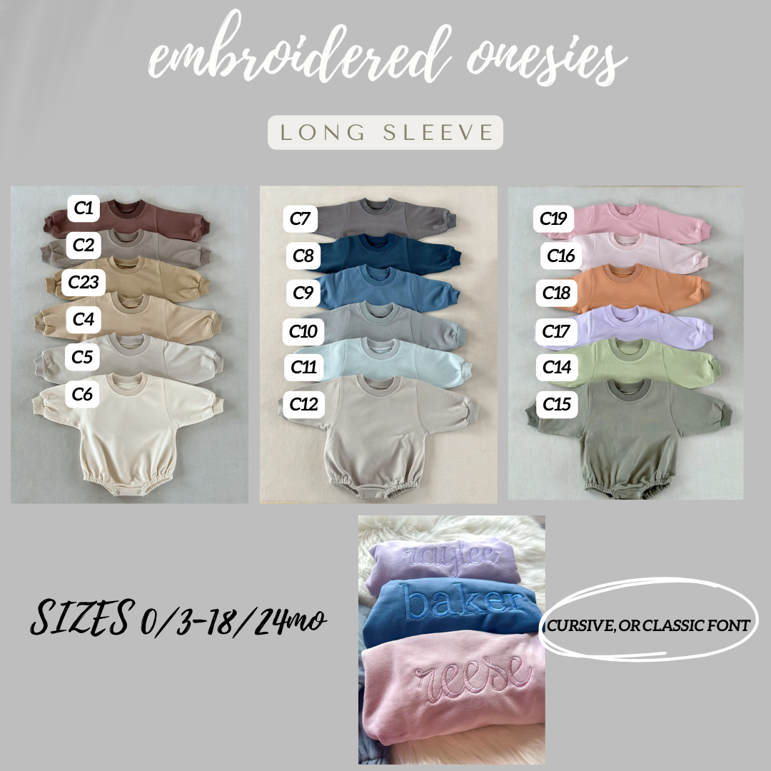 PREORDER: Embroidered Onesies- Long Sleeve 9.8.25