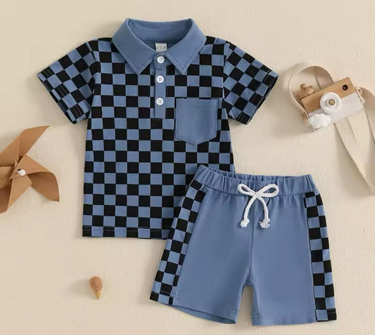 RTS: Collar Checker Shirt and Short Set